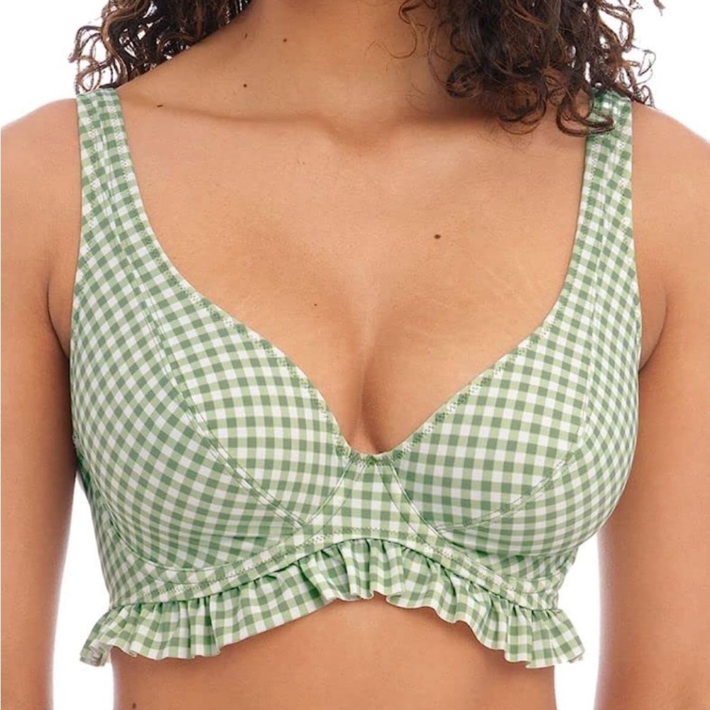 Freya Women's Check in Underwire High Apex Green & White Bikini Top Size 30FF